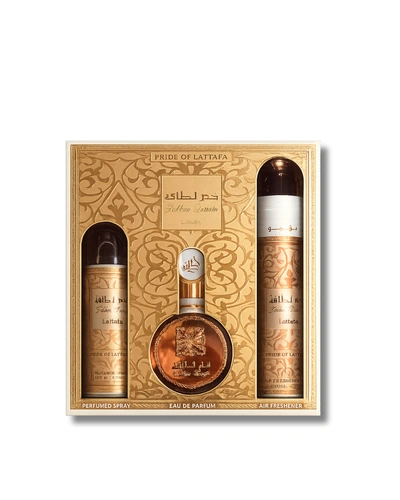 Kit Lattafa Fakhar Rose Edp + Air Freshener +  Spray 3 Pcs